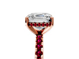 Rose gold Asscher Cut Diamond Solitaire Ring with Round with Garnet side stone Pavé Band and Four-Prong Setting_41