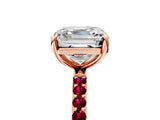Rose gold Asscher Cut Diamond Solitaire Ring with Round with Garnet side stone Pavé Band and Prong Setting_29