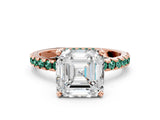 Rose gold Asscher Cut Diamond Solitaire Ring with Round with Green Sapphire side stone Pavé Band and Four-Prong Setting_36