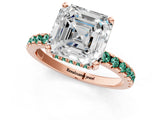 Rose gold Asscher Cut Diamond Solitaire Ring with Round with Green Sapphire side stone Pavé Band and Four-Prong Setting_37