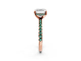 Rose gold Asscher Cut Diamond Solitaire Ring with Round with Green Sapphire side stone Pavé Band and Four-Prong Setting_38