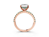Rose gold Asscher Cut Diamond Solitaire Ring with Round with Green Sapphire side stone Pavé Band and Four-Prong Setting_39