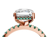 Rose gold Asscher Cut Diamond Solitaire Ring with Round with Green Sapphire side stone Pavé Band and Four-Prong Setting_40