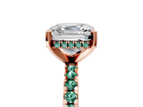 Rose gold Asscher Cut Diamond Solitaire Ring with Round with Green Sapphire side stone Pavé Band and Four-Prong Setting_41