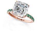 Rose gold Asscher Cut Diamond Solitaire Ring with Round with Green Sapphire side stone Pavé Band and Prong Setting_1