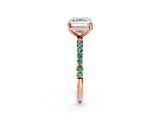 Rose gold Asscher Cut Diamond Solitaire Ring with Round with Green Sapphire side stone Pavé Band and Prong Setting_2