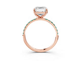 Rose gold Asscher Cut Diamond Solitaire Ring with Round with Green Sapphire side stone Pavé Band and Prong Setting_3
