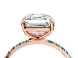 Rose gold Asscher Cut Diamond Solitaire Ring with Round with Green Sapphire side stone Pavé Band and Prong Setting_4