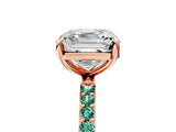 Rose gold Asscher Cut Diamond Solitaire Ring with Round with Green Sapphire side stone Pavé Band and Prong Setting_5