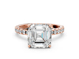 Rose gold Asscher Cut Diamond Solitaire Ring with Round with Moissanite side stone Pavé Band and Four-Prong Setting_36