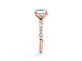 Rose gold Asscher Cut Diamond Solitaire Ring with Round with Moissanite side stone Pavé Band and Prong Setting_14