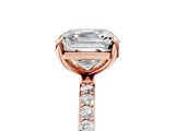 Rose gold Asscher Cut Diamond Solitaire Ring with Round with Moissanite side stone Pavé Band and Prong Setting_17