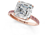 Rose gold Asscher Cut Diamond Solitaire Ring with Round with Morganite side stone Pavé Band and Prong Setting_13