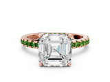 Rose gold Asscher Cut Diamond Solitaire Ring with Round with Peridot side stone Pavé Band and Four-Prong Setting_36