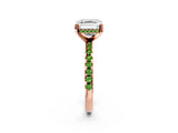 Rose gold Asscher Cut Diamond Solitaire Ring with Round with Peridot side stone Pavé Band and Four-Prong Setting_38
