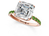 Rose gold Asscher Cut Diamond Solitaire Ring with Round with Peridot side stone Pavé Band and Prong Setting_1