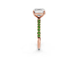 Rose gold Asscher Cut Diamond Solitaire Ring with Round with Peridot side stone Pavé Band and Prong Setting_2