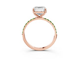 Rose gold Asscher Cut Diamond Solitaire Ring with Round with Peridot side stone Pavé Band and Prong Setting_3