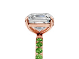 Rose gold Asscher Cut Diamond Solitaire Ring with Round with Peridot side stone Pavé Band and Prong Setting_5