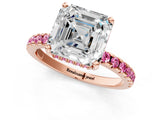 Rose gold Asscher Cut Diamond Solitaire Ring with Round with Pink Sapphire side stone Pavé Band and Four-Prong Setting_37