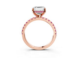 Rose gold Asscher Cut Diamond Solitaire Ring with Round with Pink Sapphire side stone Pavé Band and Four-Prong Setting_39