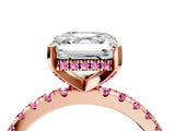 Rose gold Asscher Cut Diamond Solitaire Ring with Round with Pink Sapphire side stone Pavé Band and Four-Prong Setting_40