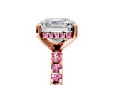 Rose gold Asscher Cut Diamond Solitaire Ring with Round with Pink Sapphire side stone Pavé Band and Four-Prong Setting_41