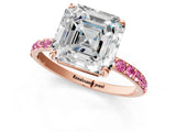 Rose gold Asscher Cut Diamond Solitaire Ring with Round with Pink Sapphire side stone Pavé Band and Prong Setting_13