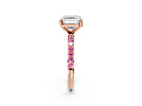Rose gold Asscher Cut Diamond Solitaire Ring with Round with Pink Sapphire side stone Pavé Band and Prong Setting_14