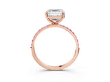 Rose gold Asscher Cut Diamond Solitaire Ring with Round with Pink Sapphire side stone Pavé Band and Prong Setting_15