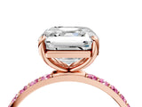 Rose gold Asscher Cut Diamond Solitaire Ring with Round with Pink Sapphire side stone Pavé Band and Prong Setting_16