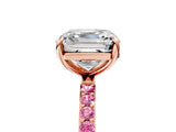 Rose gold Asscher Cut Diamond Solitaire Ring with Round with Pink Sapphire side stone Pavé Band and Prong Setting_17