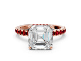 Rose gold Asscher Cut Diamond Solitaire Ring with Round with Ruby side stone Pavé Band and Four-Prong Setting_36