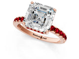Rose gold Asscher Cut Diamond Solitaire Ring with Round with Ruby side stone Pavé Band and Four-Prong Setting_37