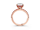 Rose gold Asscher Cut Diamond Solitaire Ring with Round with Ruby side stone Pavé Band and Four-Prong Setting_39