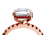 Rose gold Asscher Cut Diamond Solitaire Ring with Round with Ruby side stone Pavé Band and Four-Prong Setting_40