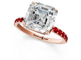 Rose gold Asscher Cut Diamond Solitaire Ring with Round with Ruby side stone Pavé Band and Prong Setting_37