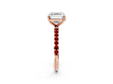 Rose gold Asscher Cut Diamond Solitaire Ring with Round with Ruby side stone Pavé Band and Prong Setting_38