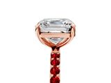 Rose gold Asscher Cut Diamond Solitaire Ring with Round with Ruby side stone Pavé Band and Prong Setting_41