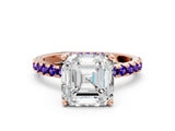 Rose gold Asscher Cut Diamond Solitaire Ring with Round with Tanzanite side stone Pavé Band and Four-Prong Setting_36