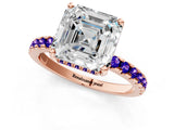 Rose gold Asscher Cut Diamond Solitaire Ring with Round with Tanzanite side stone Pavé Band and Four-Prong Setting_37