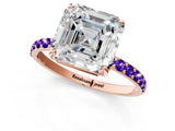 Rose gold Asscher Cut Diamond Solitaire Ring with Round with Tanzanite side stone Pavé Band and Prong Setting_13