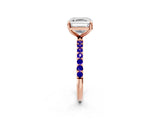 Rose gold Asscher Cut Diamond Solitaire Ring with Round with Tanzanite side stone Pavé Band and Prong Setting_14
