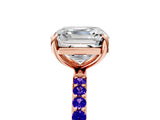 Rose gold Asscher Cut Diamond Solitaire Ring with Round with Tanzanite side stone Pavé Band and Prong Setting_17