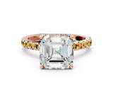Rose gold Asscher Cut Diamond Solitaire Ring with Round with Yellow Sapphire side stone Pavé Band and Four-Prong Setting_36