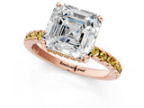 Rose gold Asscher Cut Diamond Solitaire Ring with Round with Yellow Sapphire side stone Pavé Band and Four-Prong Setting_37