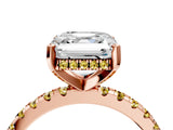 Rose gold Asscher Cut Diamond Solitaire Ring with Round with Yellow Sapphire side stone Pavé Band and Four-Prong Setting_40