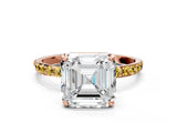 Rose gold Asscher Cut Diamond Solitaire Ring with Round with Yellow Sapphire side stone Pavé Band and Prong Setting_12