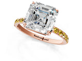 Rose gold Asscher Cut Diamond Solitaire Ring with Round with Yellow Sapphire side stone Pavé Band and Prong Setting_13
