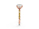 Rose gold Asscher Cut Diamond Solitaire Ring with Round with Yellow Sapphire side stone Pavé Band and Prong Setting_14